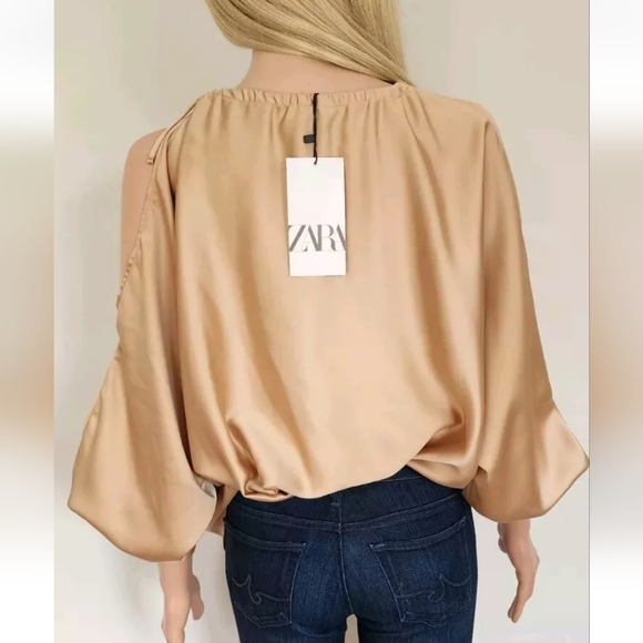 ZARA GOLD RHINESTONES BUTTONS SILKY FLOWY SATIN BLOUSE ONE SHOULDER TOP SMALL S - Picture 9 of 12